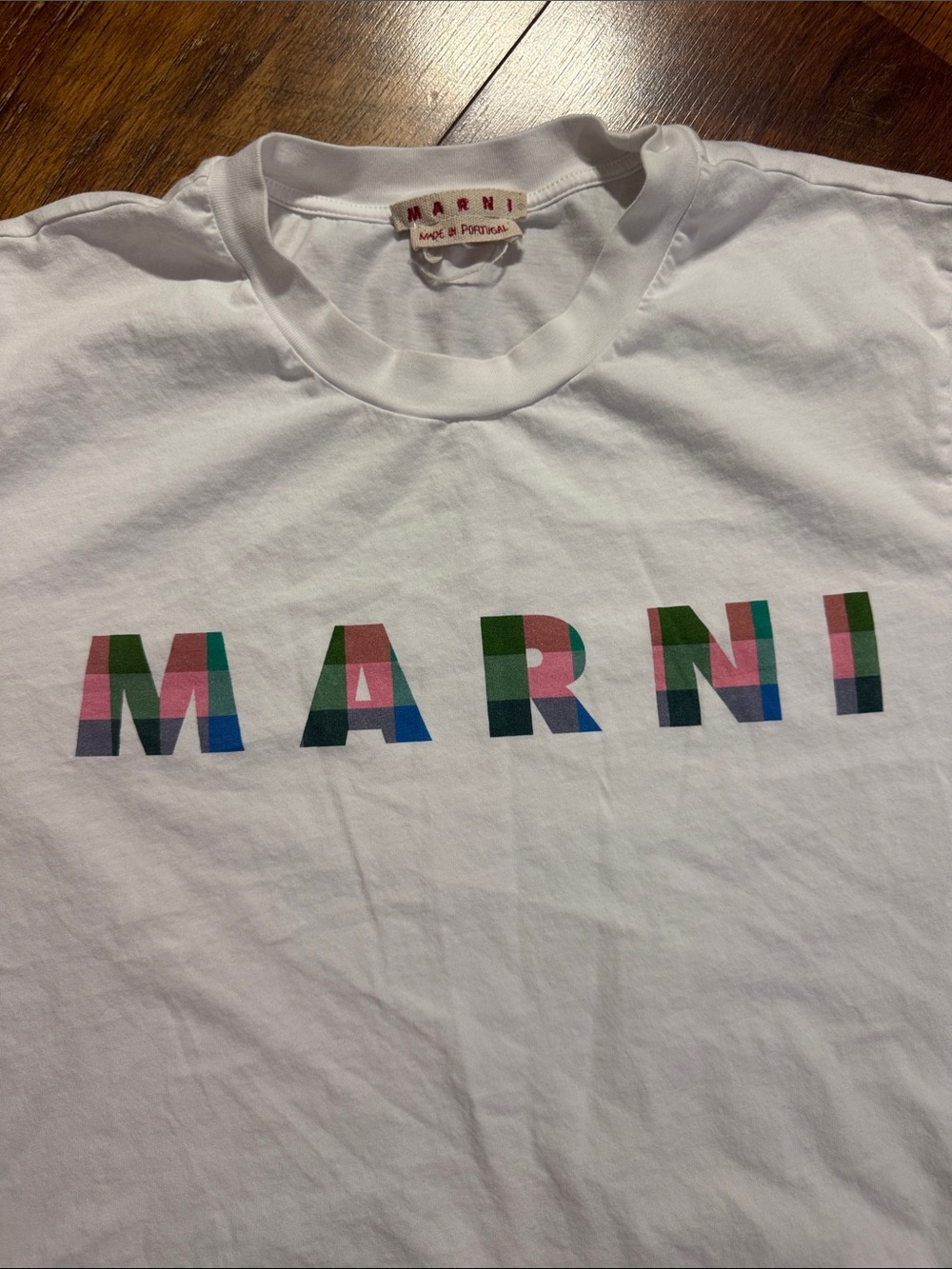 MARNI Lily White Gingham Logo Graphic Cotton T-Shirt Size 50/US Large - Picture 3 of 9